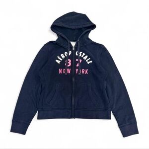 Aeropostale Navy Zip Hoodie with Pink Logo